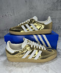 ***NEW Women's Adidas Samba OG "Cracked Leather" Gold Metallic White (KI5719)