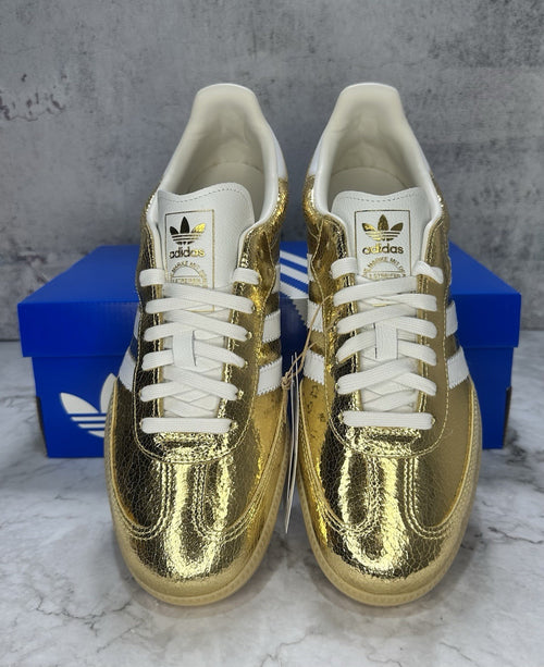 ***NEW Women's Adidas Samba OG "Cracked Leather" Gold Metallic White (KI5719)