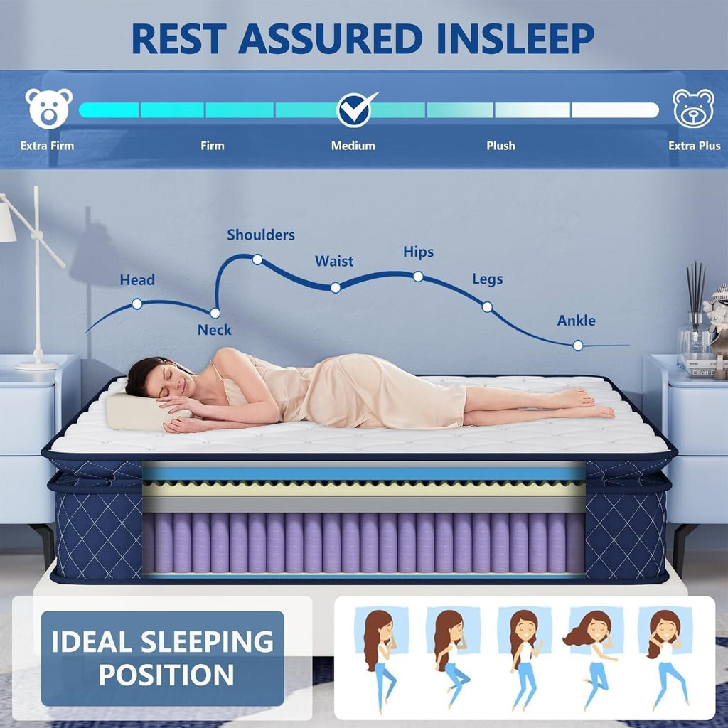 10" 14" Memory Foam Twin Full Queen King Size Spring Hybrid Mattress in a Box