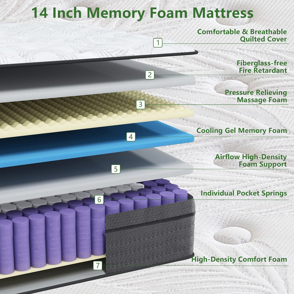 10" 12" 14" Gel Memory Foam Spring Hybrid Twin Full Queen King Mattress in A Box