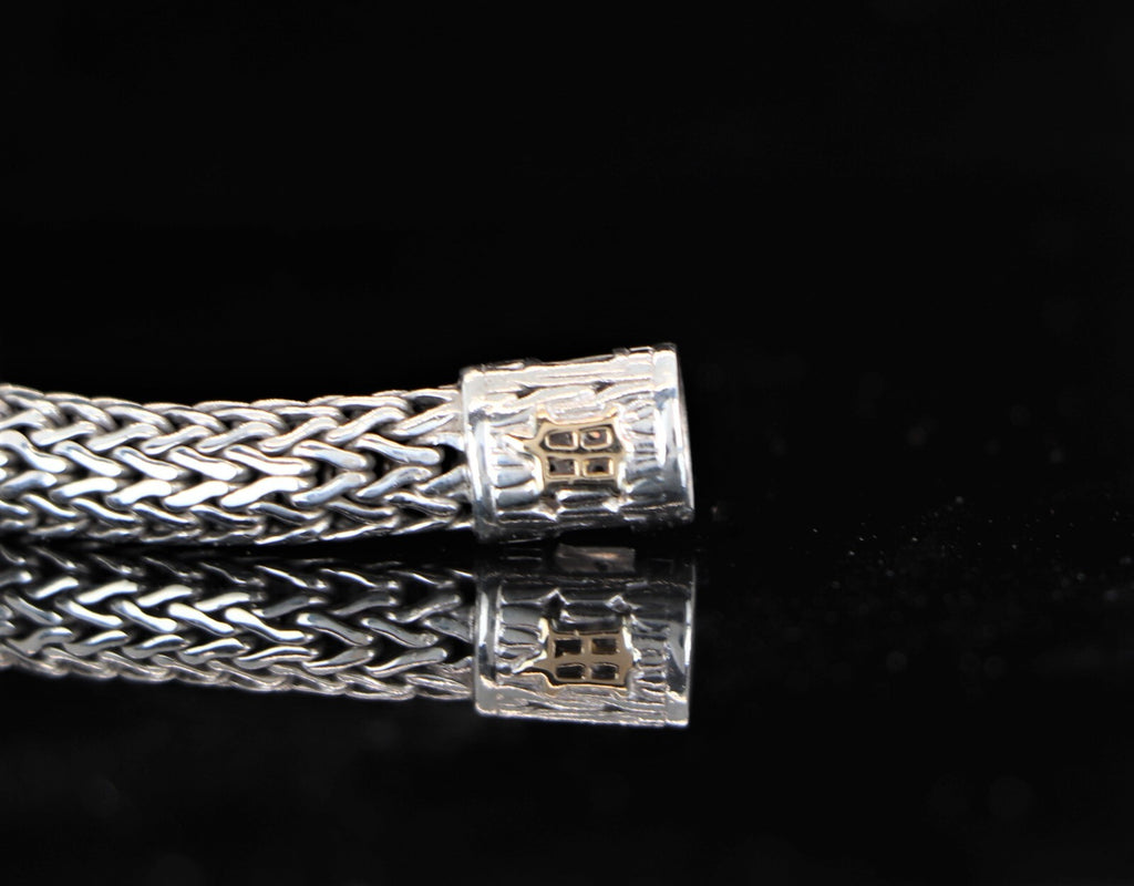 $1,195 John Hardy Silver 18K Yellow Gold Pave Diamond 6.5mm Wheat Chain Bracelet