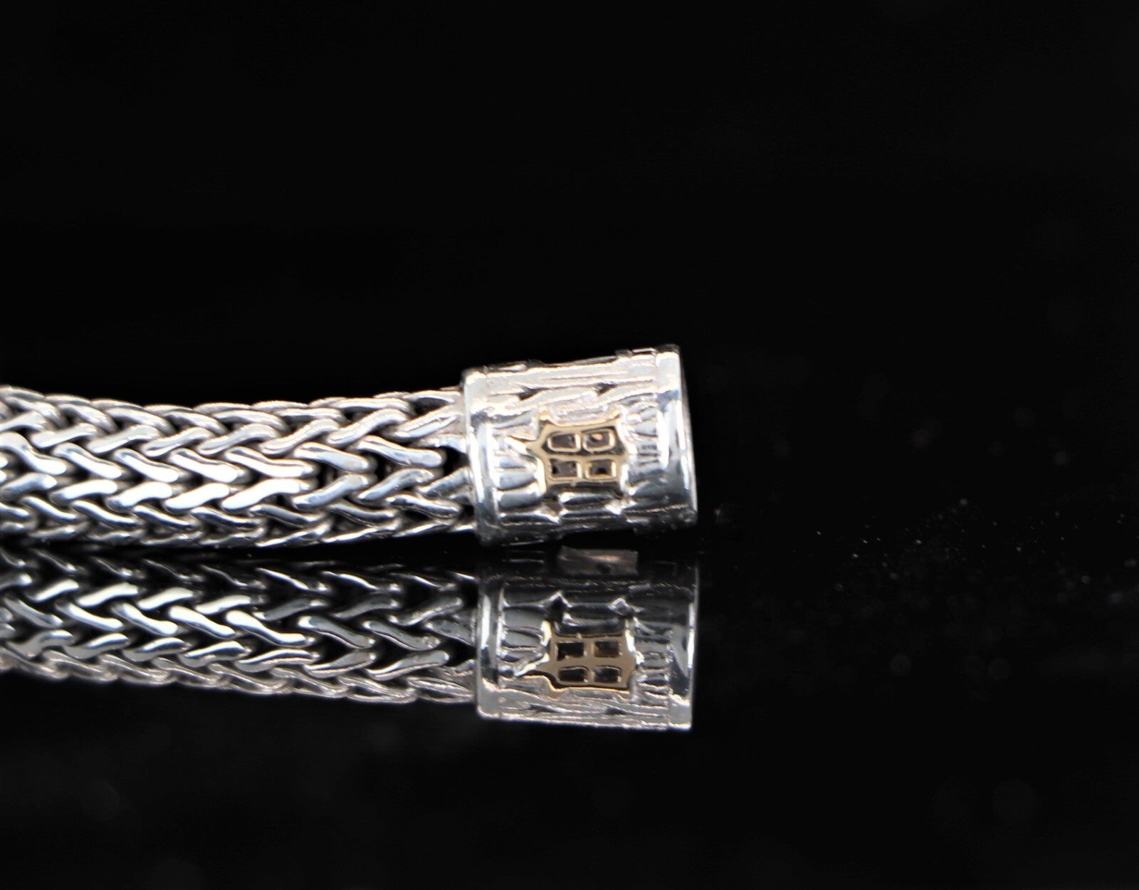 $1,195 John Hardy Silver 18K Yellow Gold Pave Diamond 6.5mm Wheat Chain Bracelet