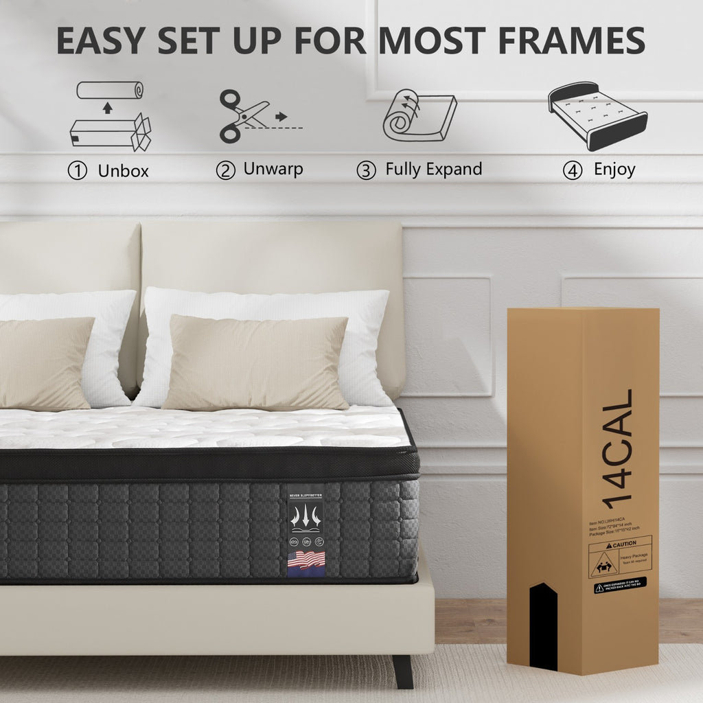 10" 12" 14" Gel Memory Foam Spring Hybrid Twin Full Queen King Mattress in A Box