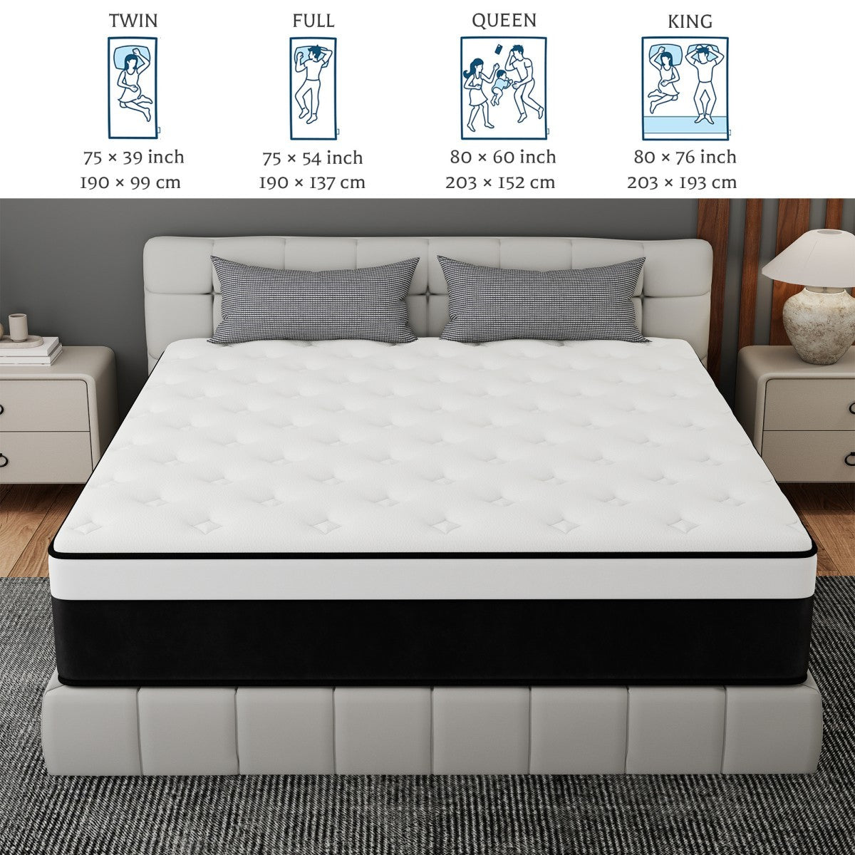 10"/12"/14" Twin Full Queen King Mattress In a Box Gel Memory Foam Hybrid Spring
