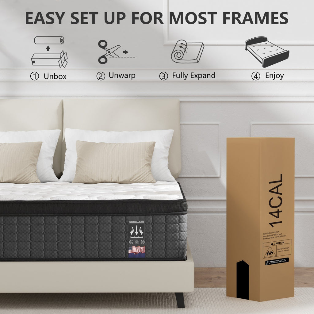 12" 14" Gel Memory Foam & Innerspring Hybrid Mattress, Twin Full Queen King Size