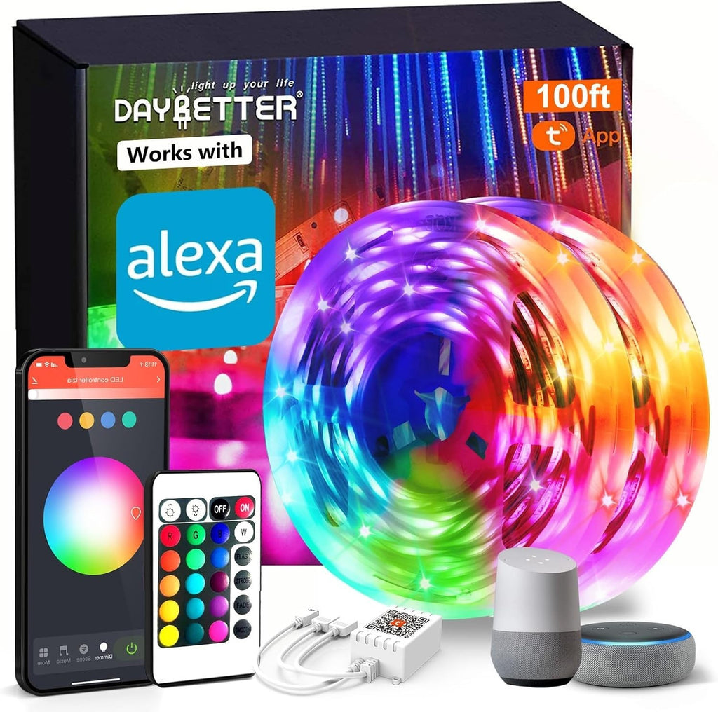 100ft Smart WiFi LED Strip Lights for Home, Voice Control with Alexa & Google