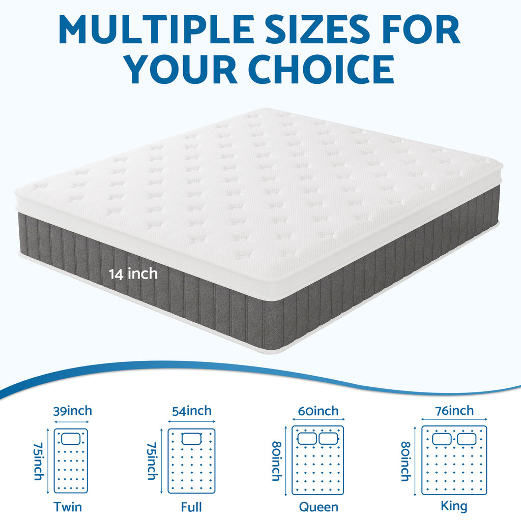 10/12/14 inch Gel Memory Foam Spring Queen Mattress Twin Full King Size In A Box