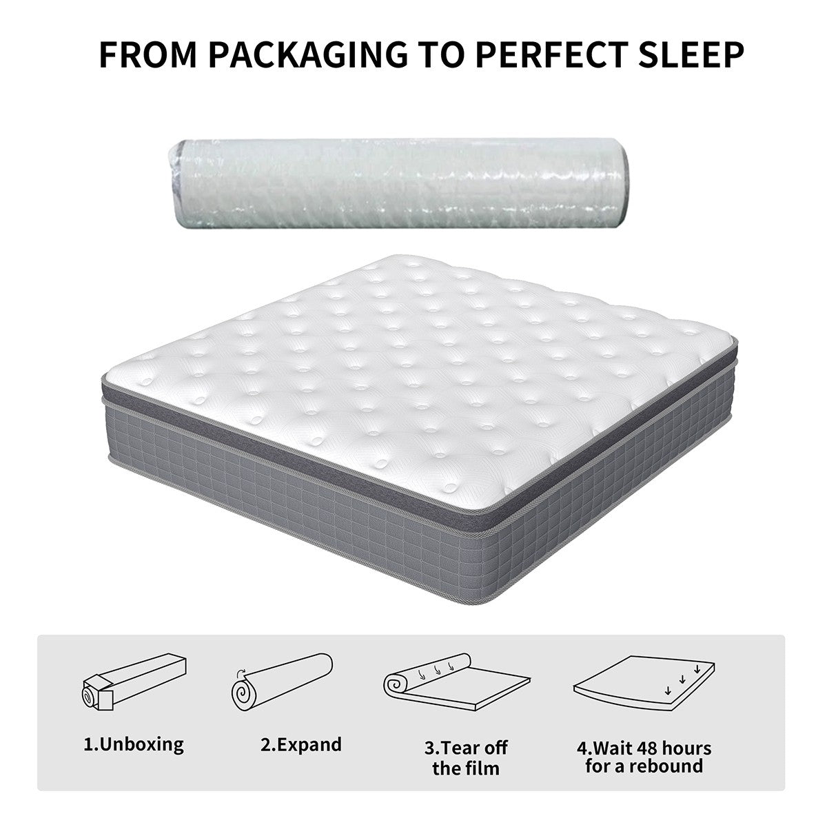10" 12" 14" Hybrid Mattress Gel Memory Foam Spring Twin Full Queen King In A Box