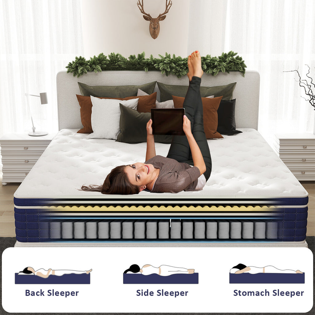 12" 14" Gel Memory Foam Mattress Pocket Spring Twin Full Queen King Bed in a Box