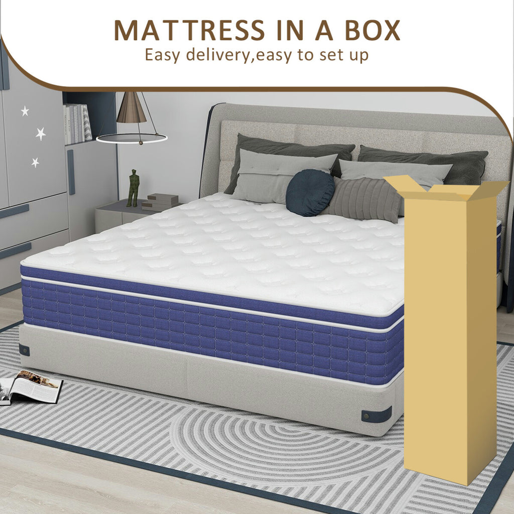 12" 14" Gel Memory Foam Mattress Pocket Spring Twin Full Queen King Bed in a Box