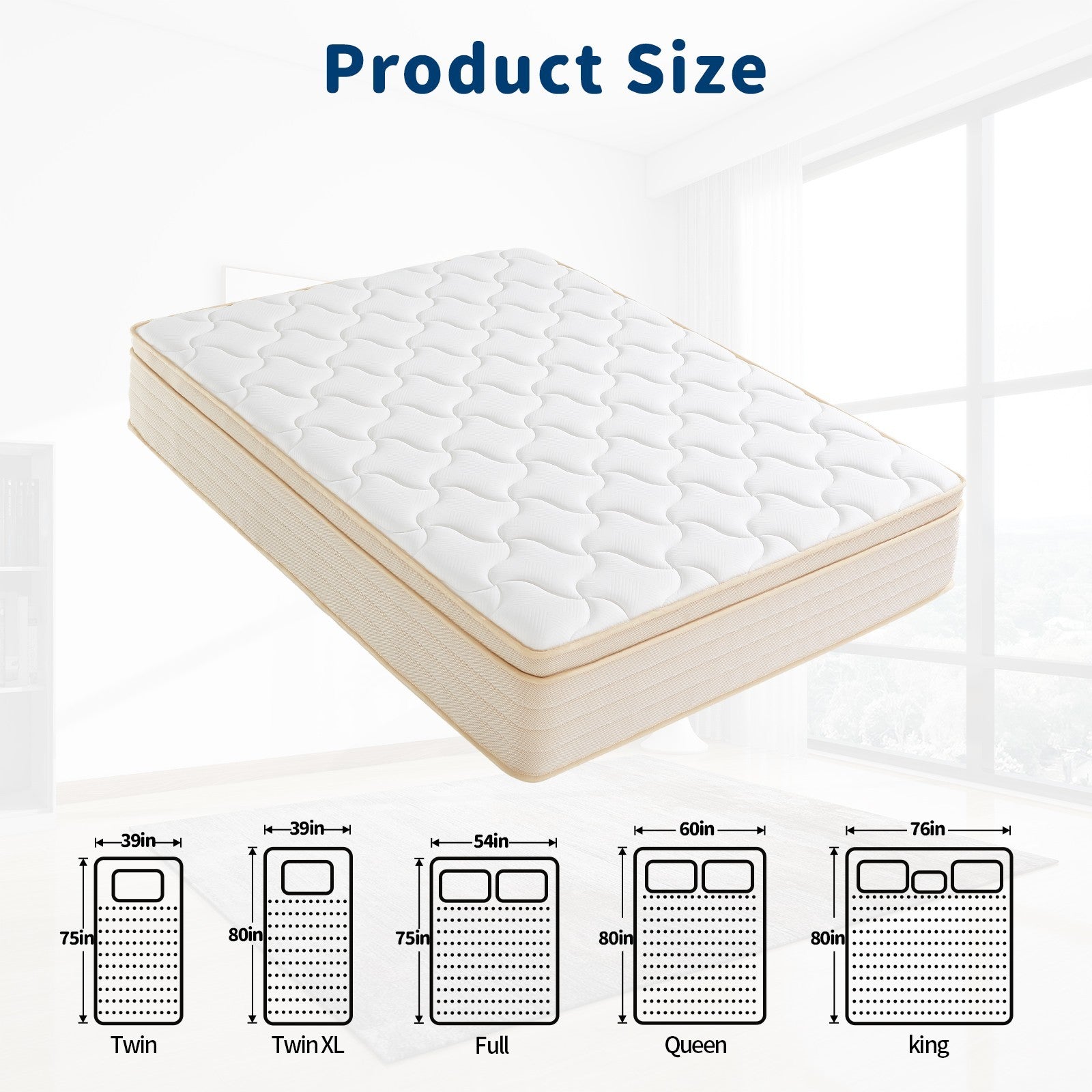 10" 12" Gel Memory Foam Twin Txl Full Queen King Spring Hybrid Mattress in a Box