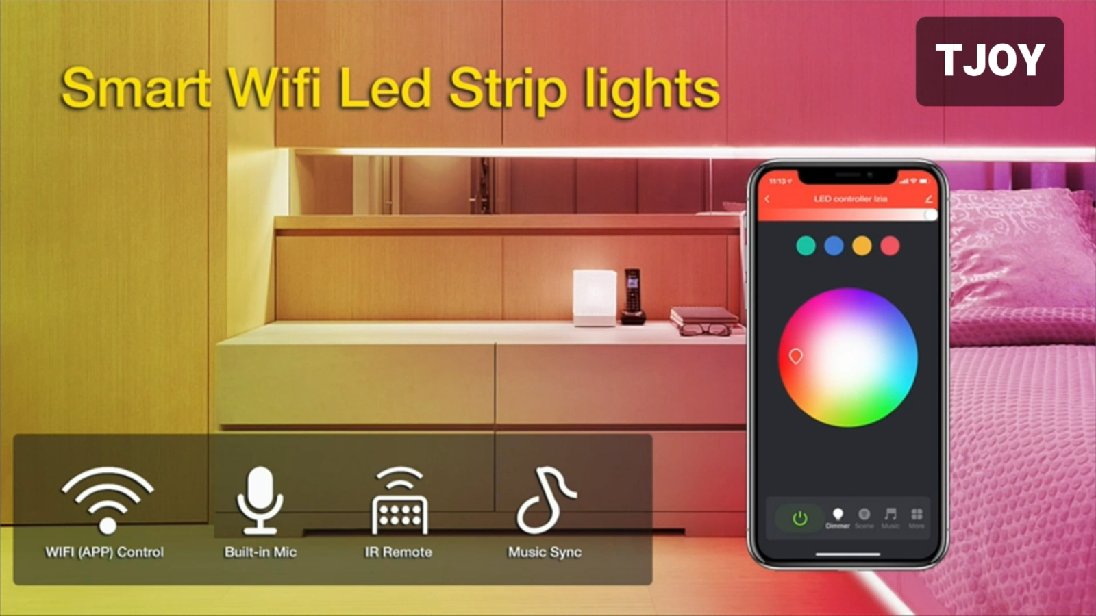 100Ft Smart Wifi Led Strip Light for Bedroom Work with Alexa and Google Color Ch