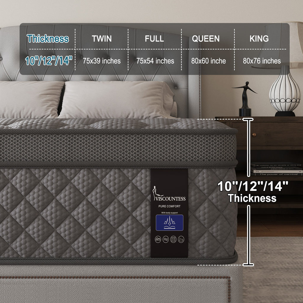 10/12/14Inch Memory Foam Twin Full Queen King Hybrid Spring Mattress In A Box
