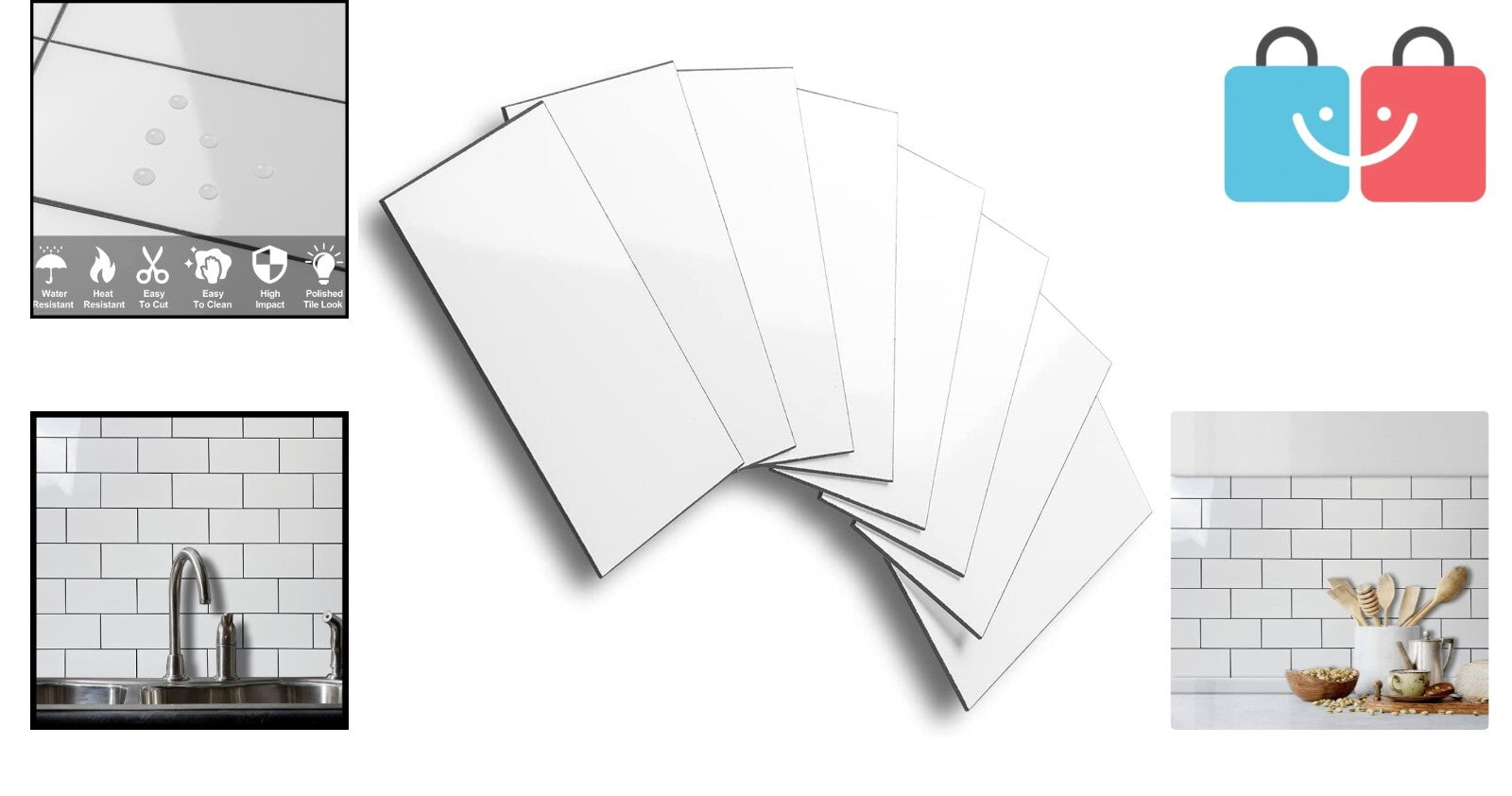 100-Piece Waterproof Peel and Stick Subway Tile Backsplash - Art Deco Style