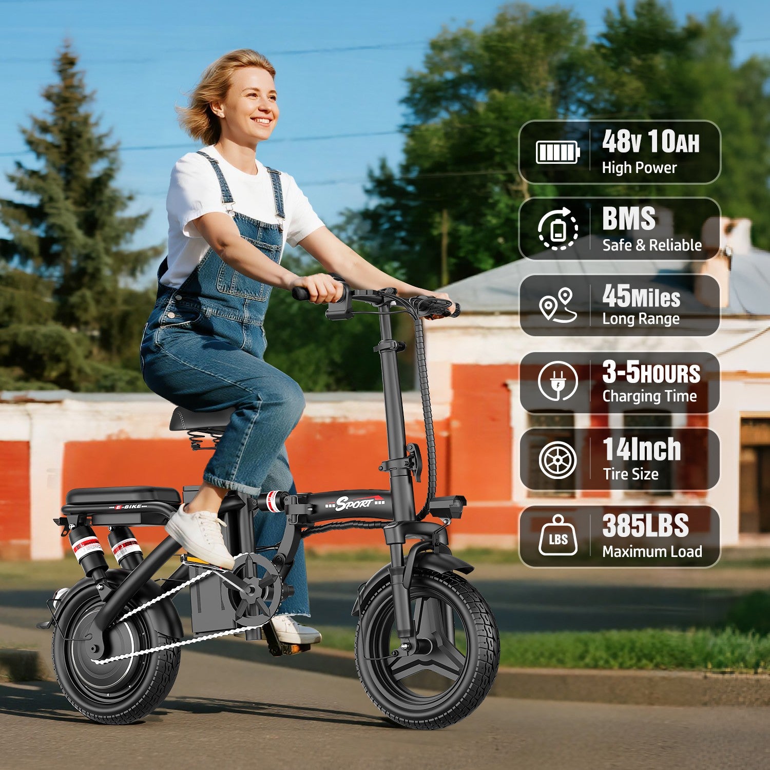 1000W Folding Electric Bike for Adults & Teens 14'' Commuting Bike 25MPH UL2849