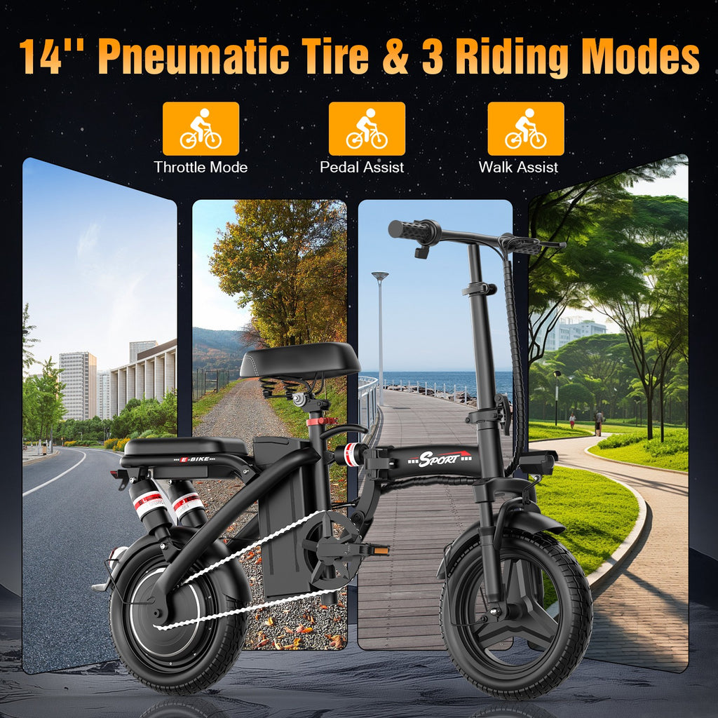 1000W Folding Electric Bike for Adults & Teens 14'' Commuting Bike 25MPH UL2849