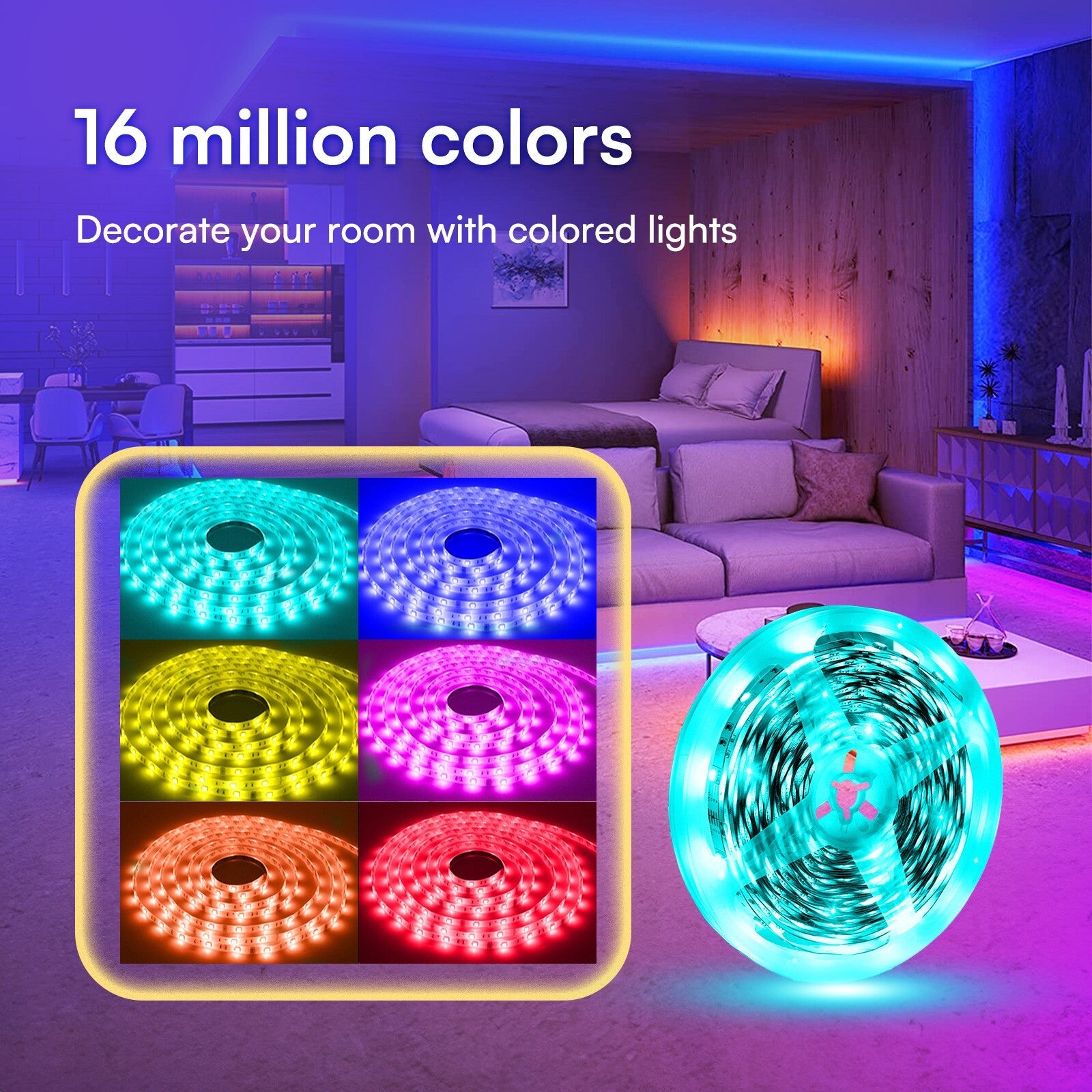 100Ft Smart Wifi Led Strip Light for Bedroom Work with Alexa and Google Color Ch