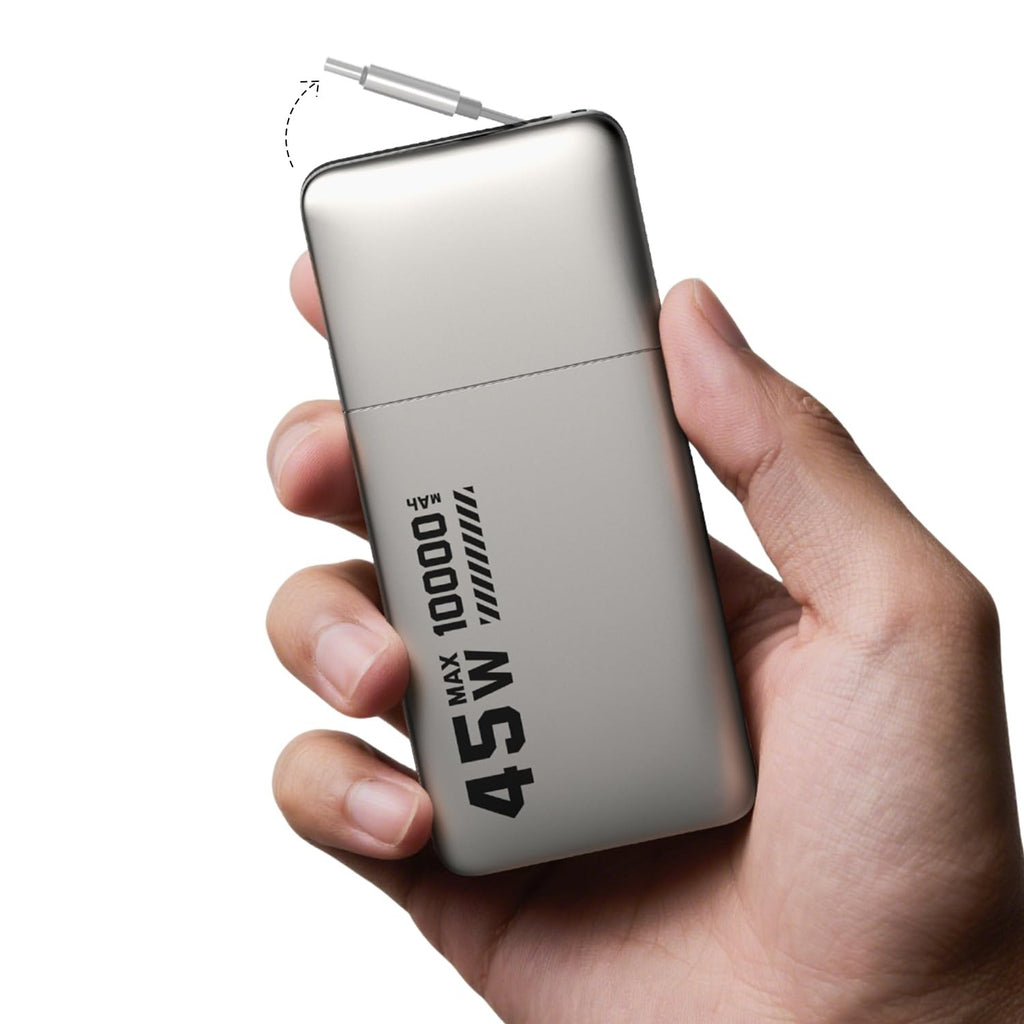 10000mAh Portable Charger, 45W PD Fast Charging Power Bank with Retractable B...