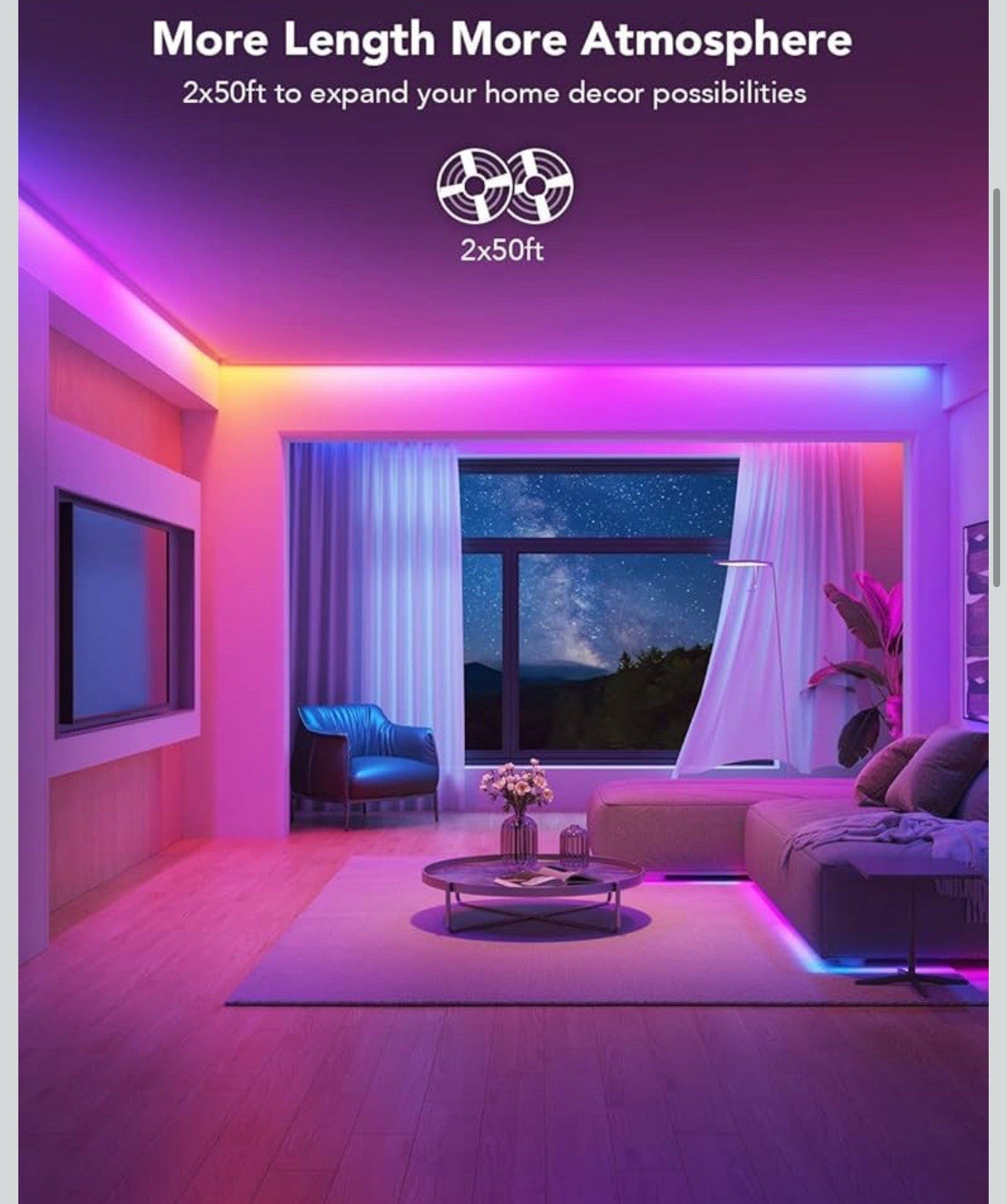 100Ft RGBIC LED Strip Lights, Smart LED Lights Work with Alexa and Google Assist