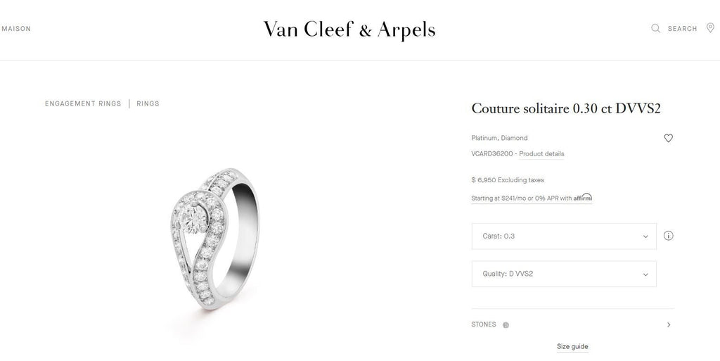 $6,950 Van Cleef Arpels 0.33ct D VVS2 Diamond Couture Platinum Engagement Ring