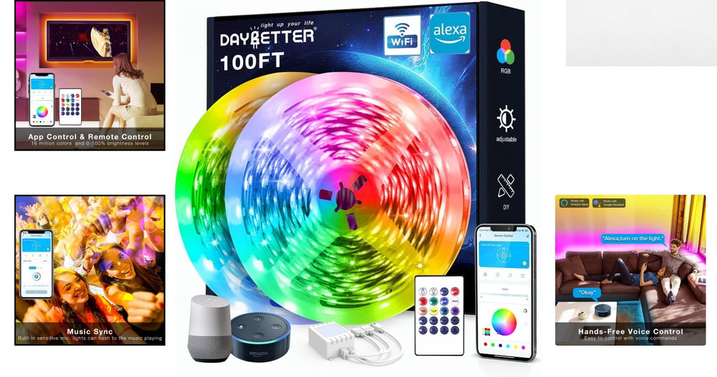 100 ft Smart WiFi Led Lights, Led Strip Lights Work with Alexa and Google Ass...