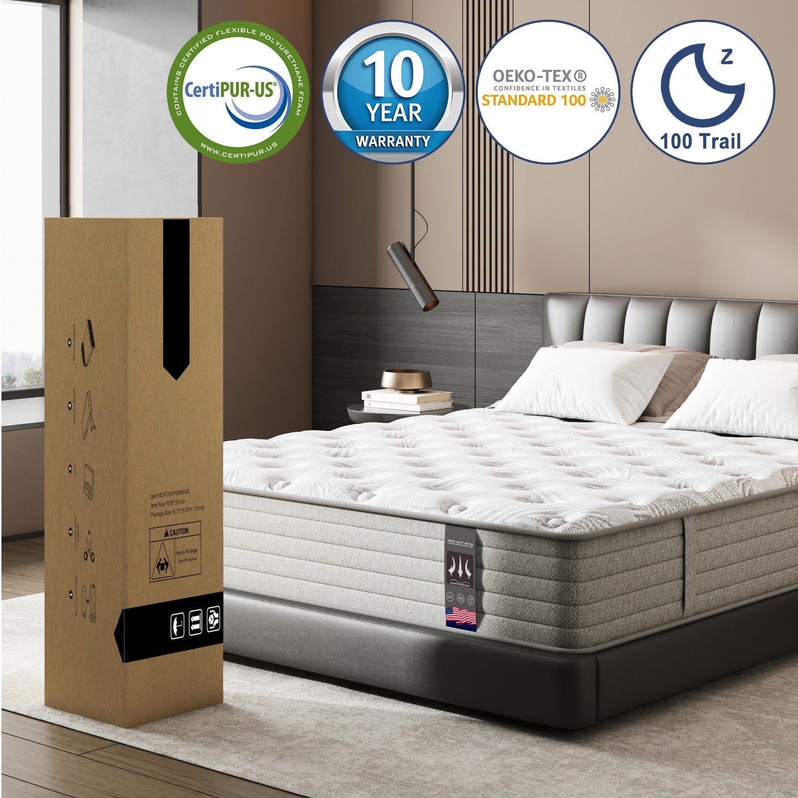 12" 14" Twin Full Queen King Size Hybrid Spring Mattress Memory Foam in a Box