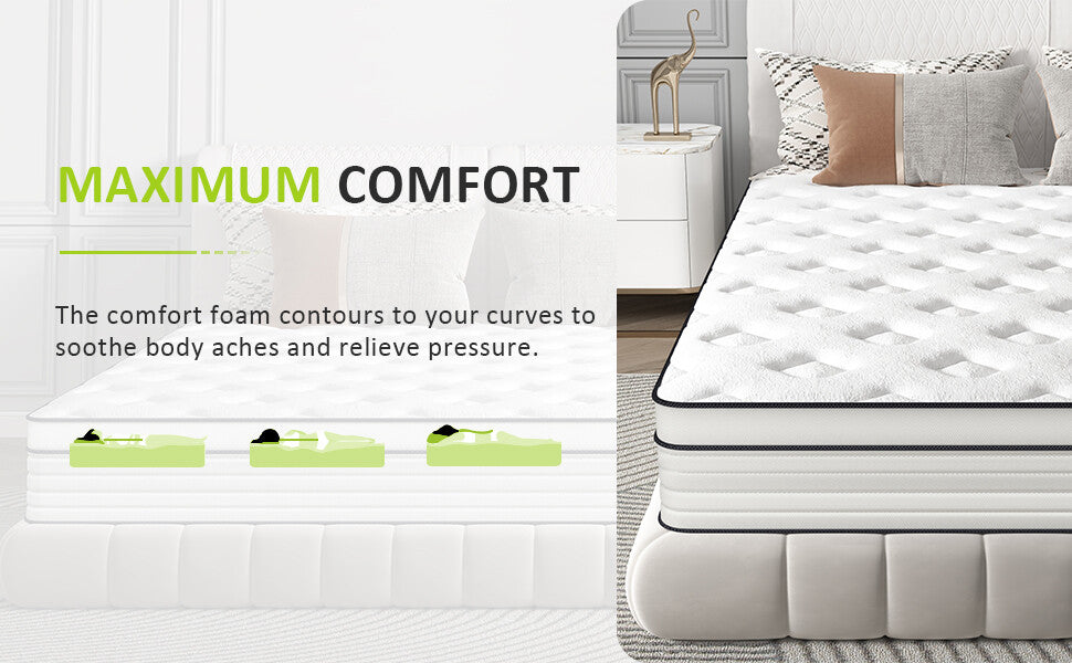 12" 14" Mattress Twin Full Queen King Size Gel Memory Foam Hybrid Spring Bed Box