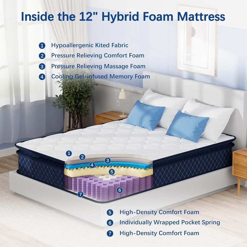 10" 12" 14" Twin Full Queen King Mattress in a Box Hybrid Spring Gel Memory Foam