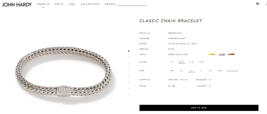 $1,195 John Hardy Silver 18K Yellow Gold Pave Diamond 6.5mm Wheat Chain Bracelet