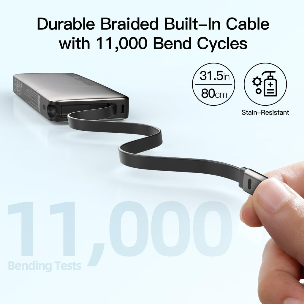 10000mAh Portable Charger, 45W PD Fast Charging Power Bank with Retractable B...