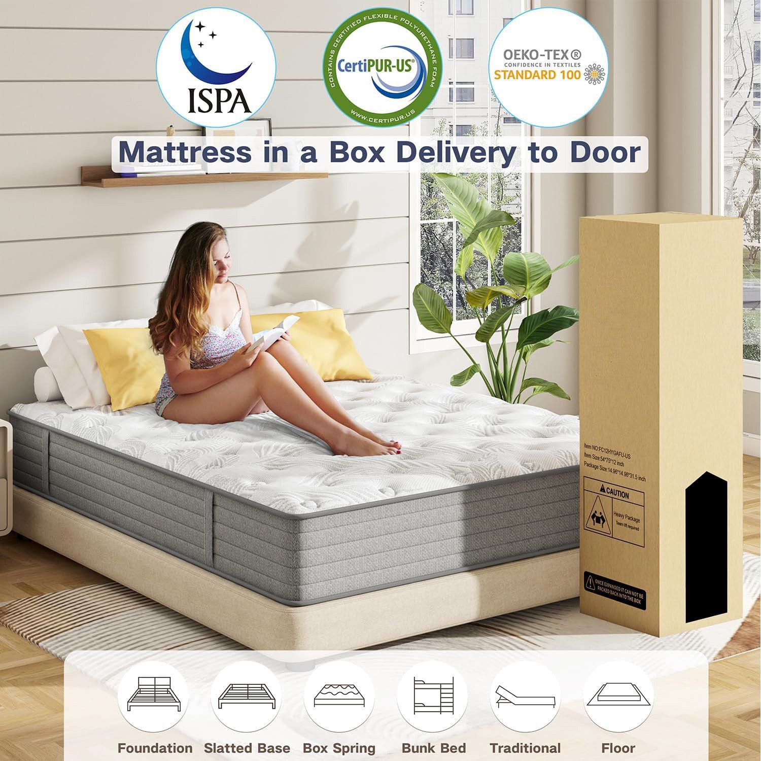 10" 12" 14" Twin Full Queen King Mattress in a Box Hybrid Spring Gel Memory Foam