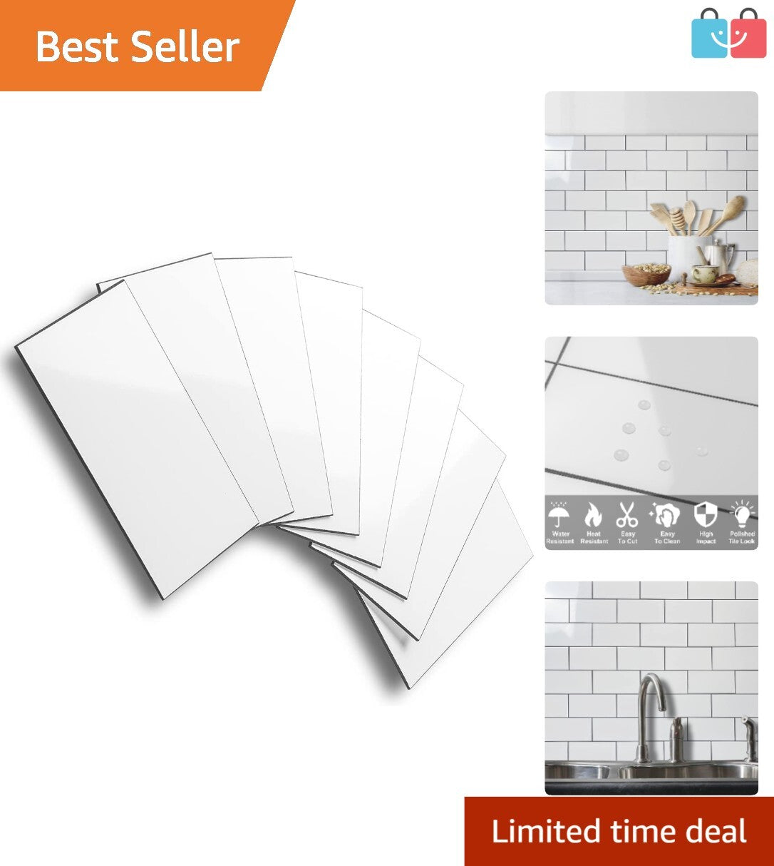100-Piece Waterproof Peel and Stick Subway Tile Backsplash - Art Deco Style