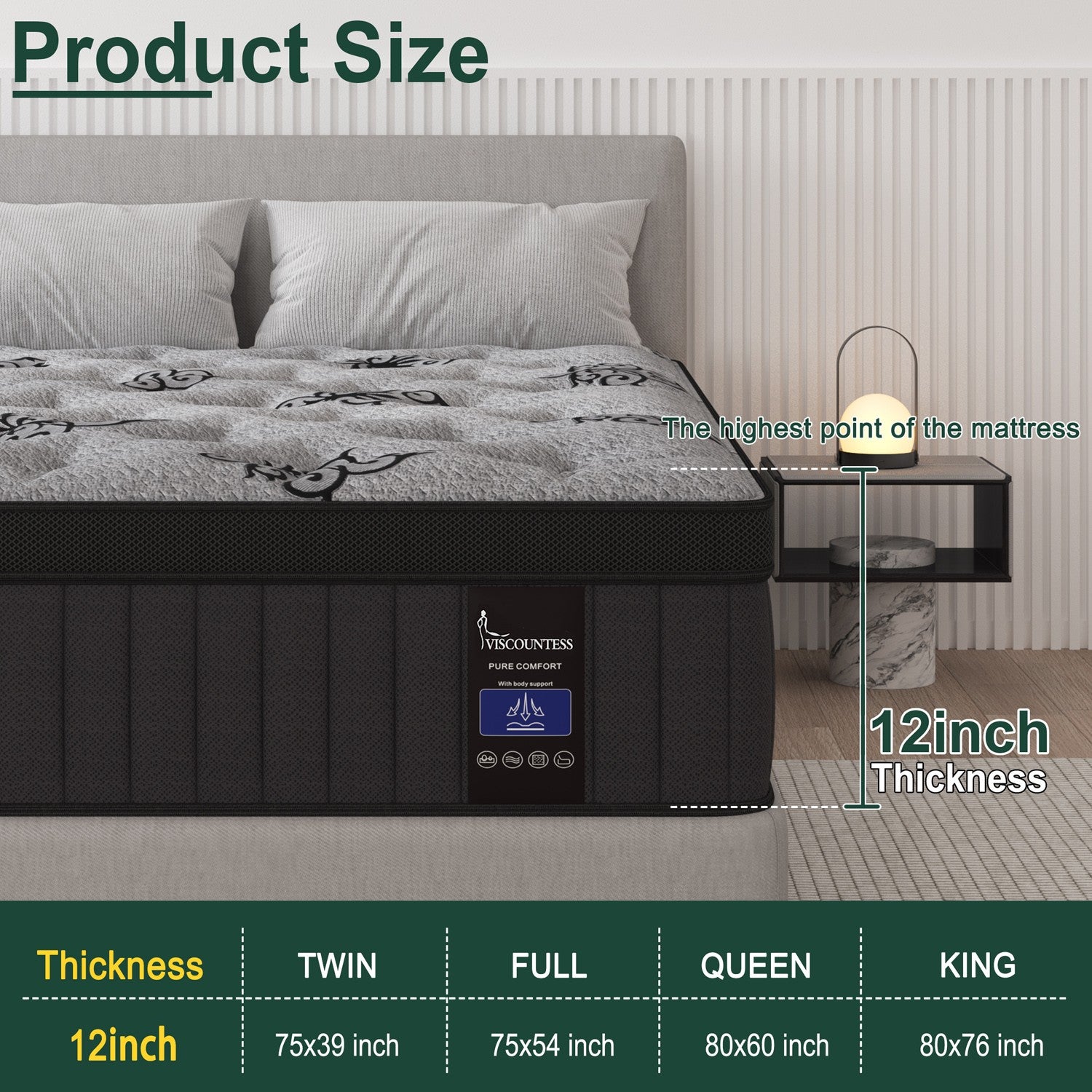 12 Inch Gel Memory Foam Hybrid Spring Mattress Twin Full Queen King in A Box