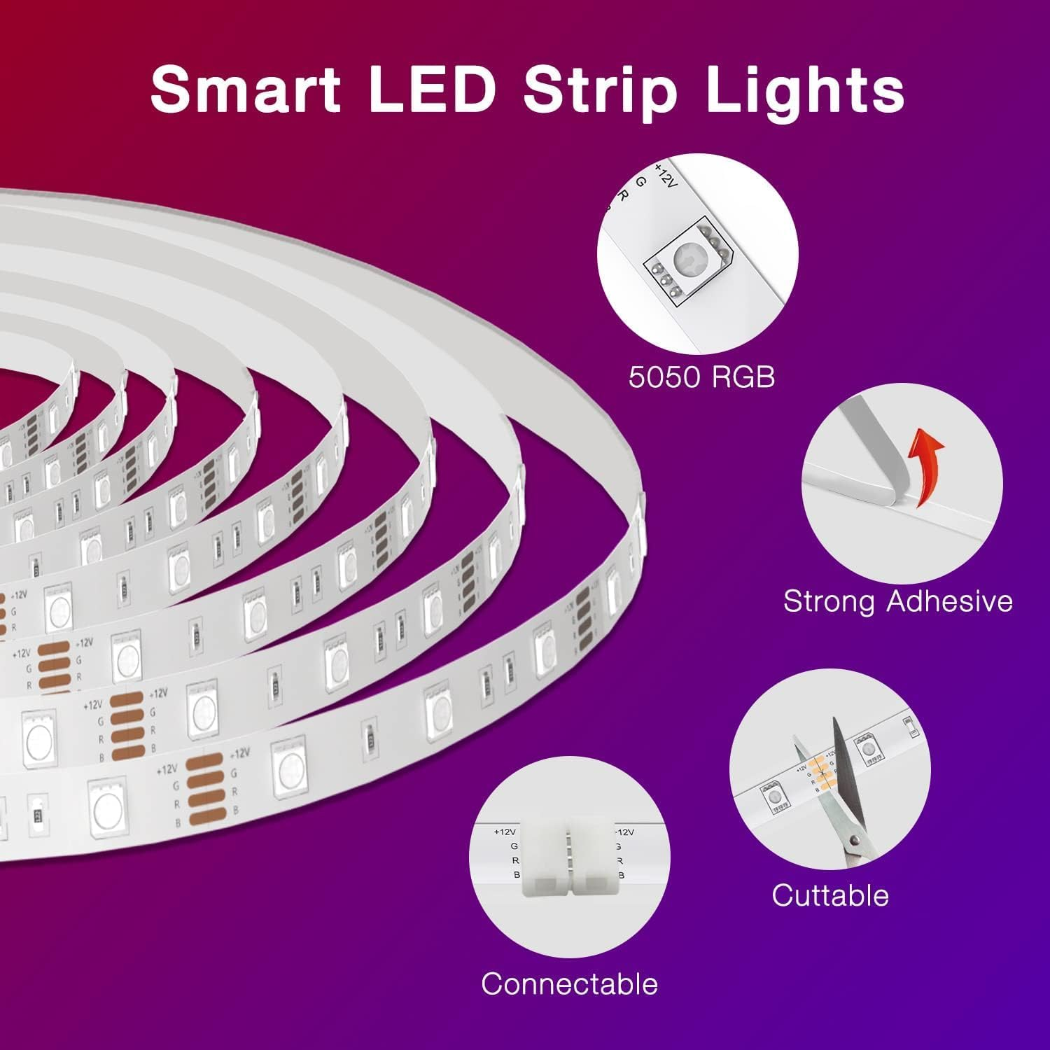 100Ft Smart Wifi Led Lights, Led Strip Lights Work with Alexa and Google Assista