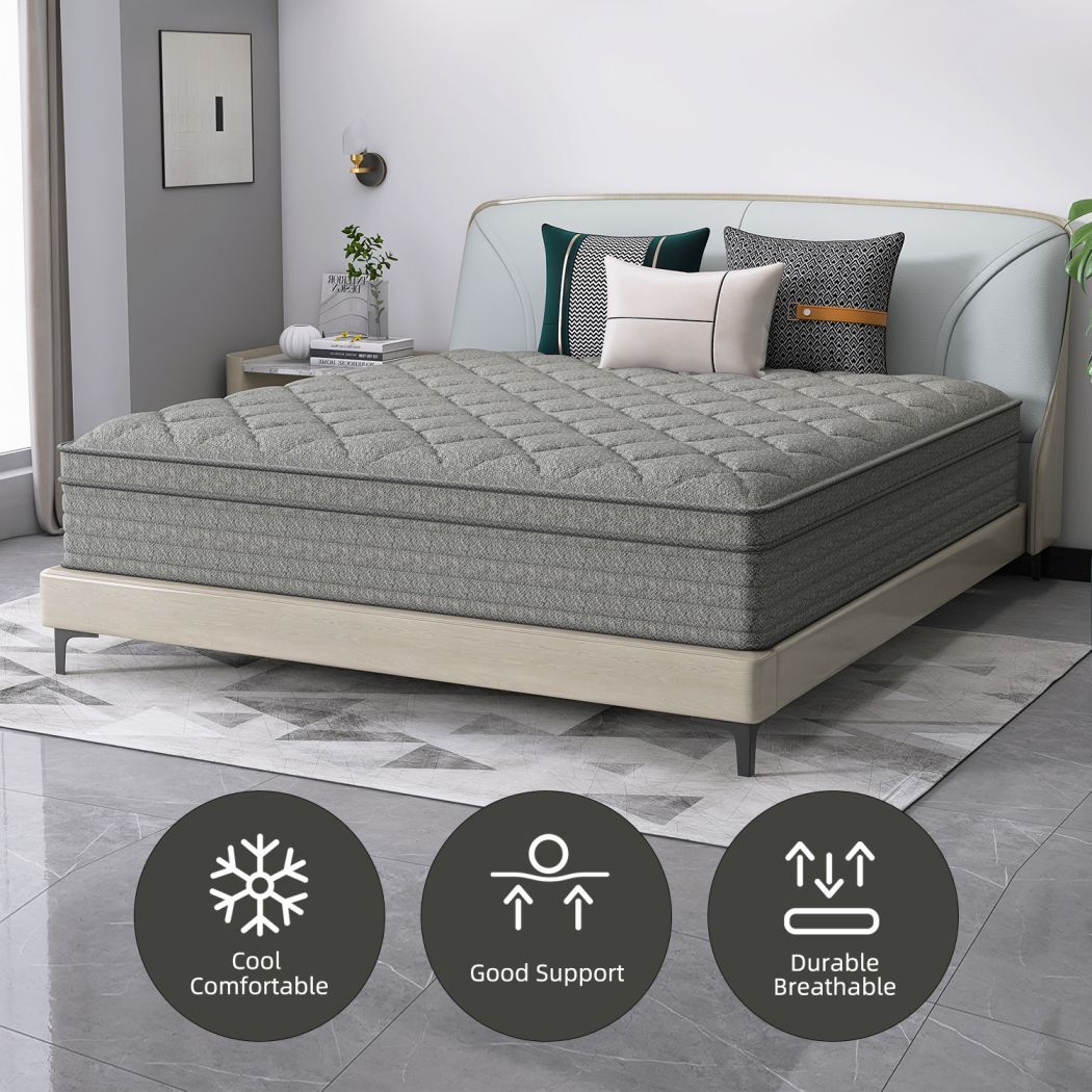12" 14" Twin Full Queen King Size Mattress in a Box Memory Foam Spring Gray Bed