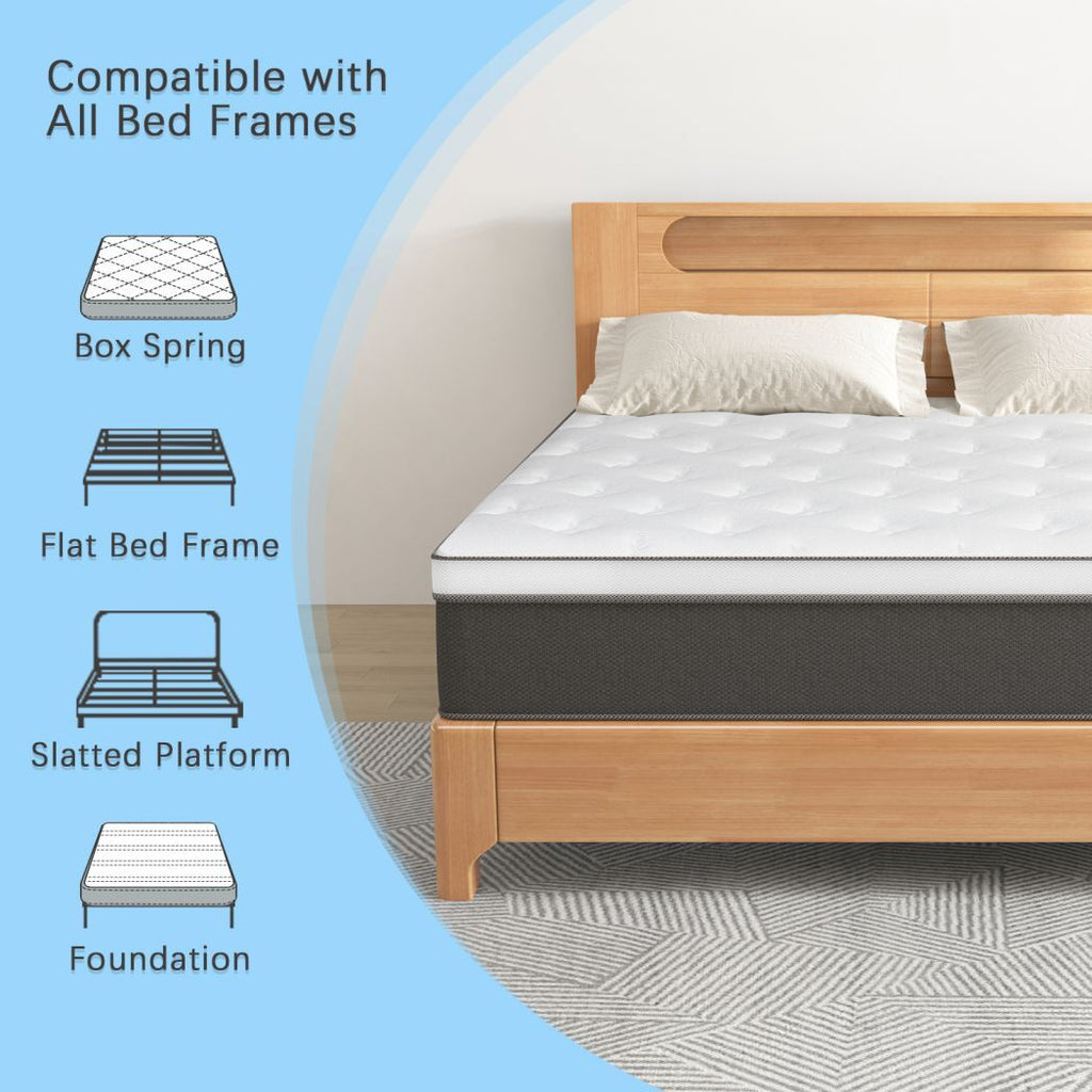 12" 14" Gel Memory Foam Hybrid Mattress Spring Twin Full Queen King In A Box