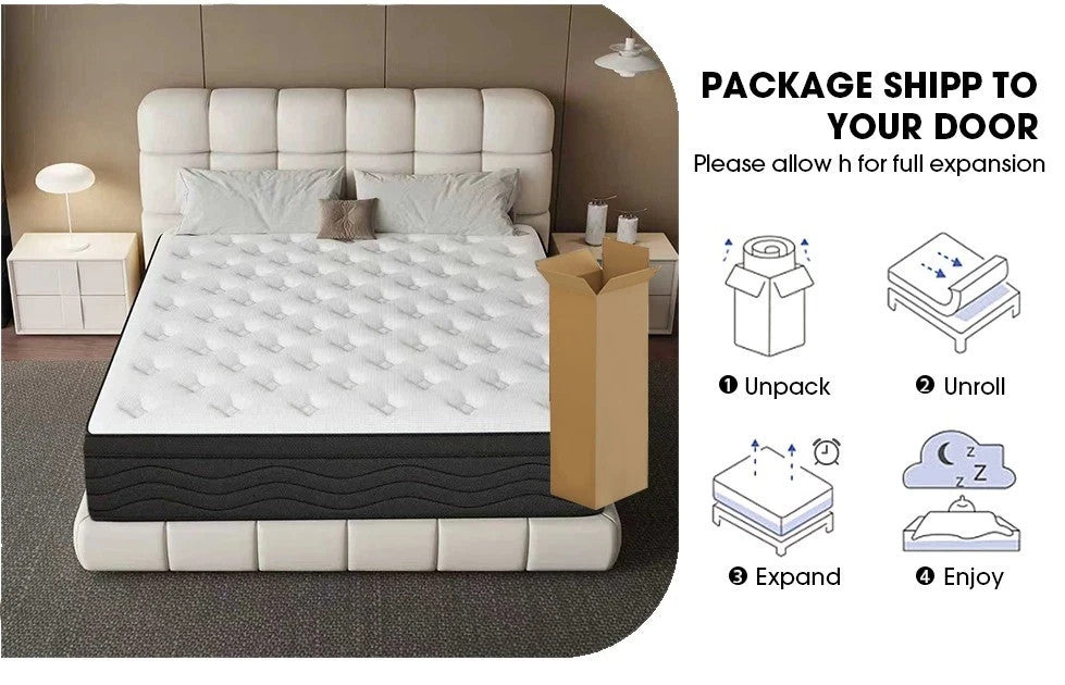 12 Twin Full Queen King Size Gel Memory Foam Hybrid Mattress, Mattress In A Box