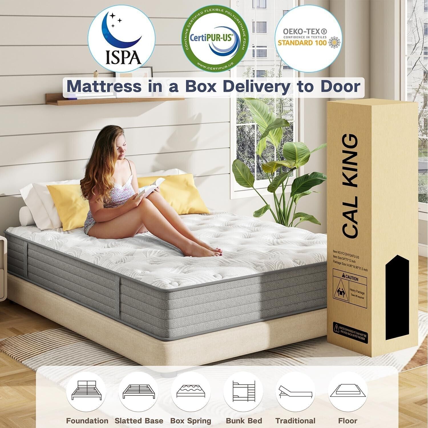 12" 14" Twin Full Queen King Hybrid Mattress Gel Memory Foam Spring Bed in a Box