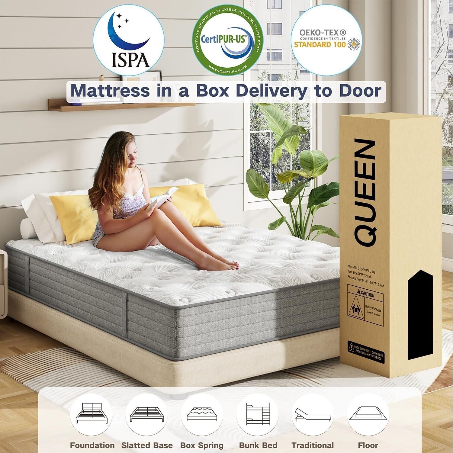 12" 14" Twin Full Queen King Hybrid Mattress Gel Memory Foam Spring Bed in a Box