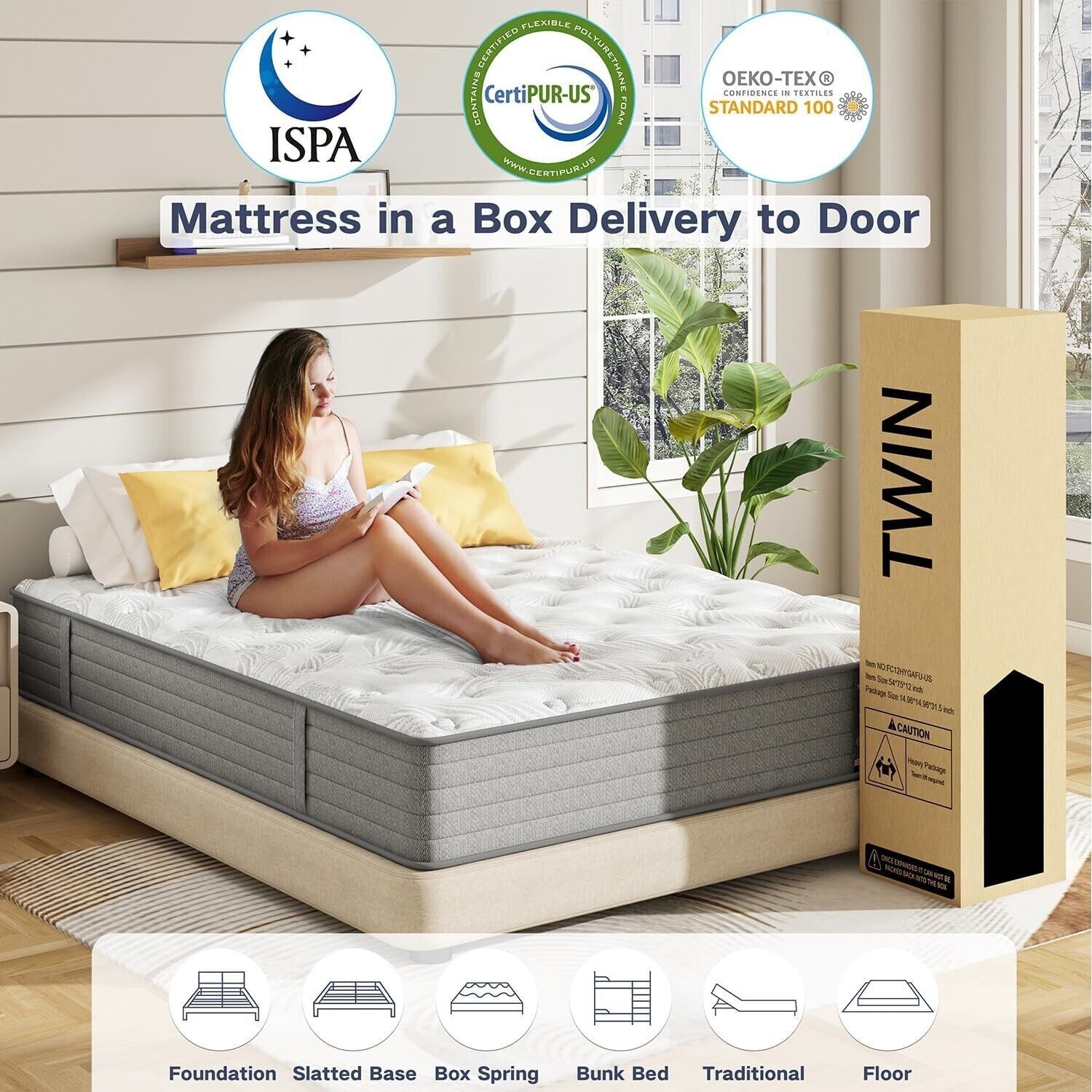 12" 14" Twin Full Queen King Hybrid Mattress Gel Memory Foam Spring Bed in a Box